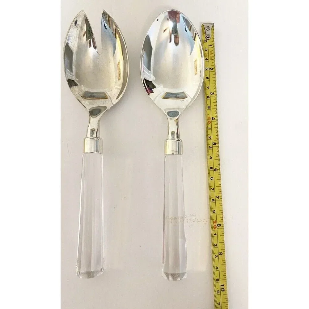 Vintage Silver Plate with Crystal Handles Serving Set Salad Servers